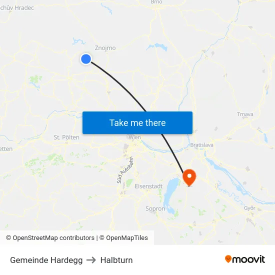 Gemeinde Hardegg to Halbturn map