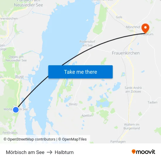 Mörbisch am See to Halbturn map