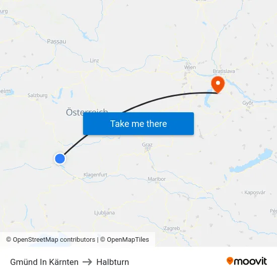 Gmünd In Kärnten to Halbturn map