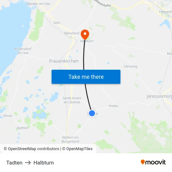 Tadten to Halbturn map
