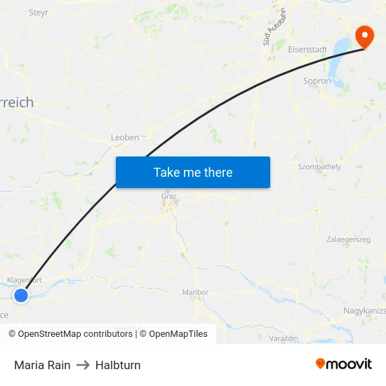Maria Rain to Halbturn map