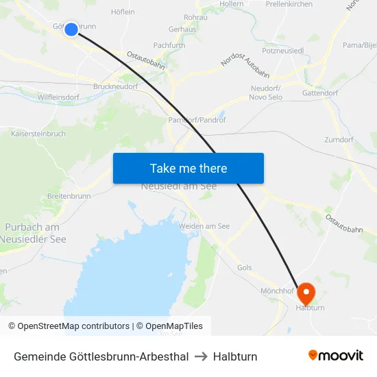 Gemeinde Göttlesbrunn-Arbesthal to Halbturn map