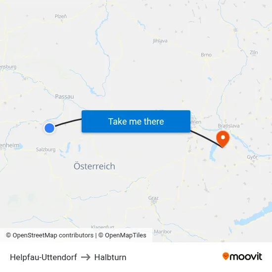 Helpfau-Uttendorf to Halbturn map