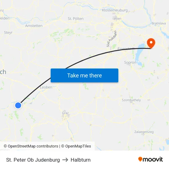 St. Peter Ob Judenburg to Halbturn map