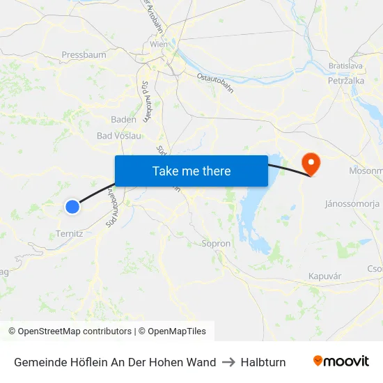 Gemeinde Höflein An Der Hohen Wand to Halbturn map