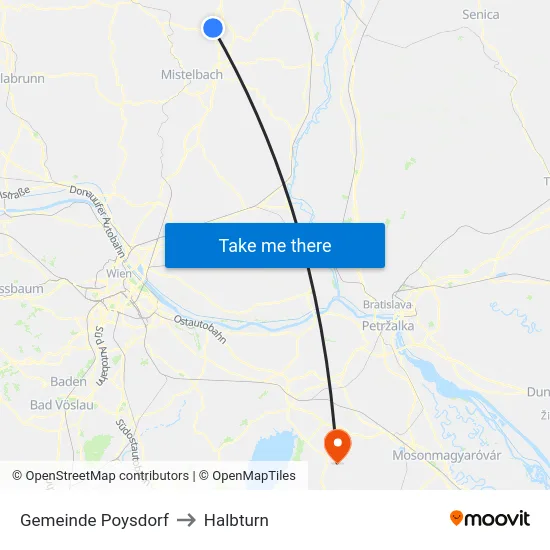Gemeinde Poysdorf to Halbturn map