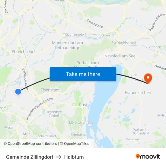 Gemeinde Zillingdorf to Halbturn map