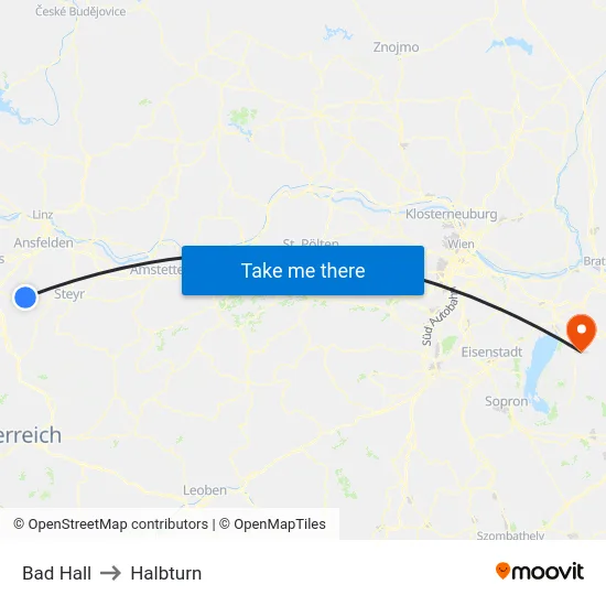 Bad Hall to Halbturn map