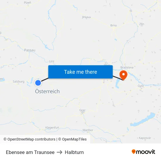Ebensee am Traunsee to Halbturn map