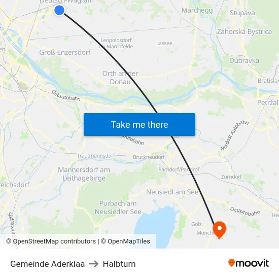 Gemeinde Aderklaa to Halbturn map