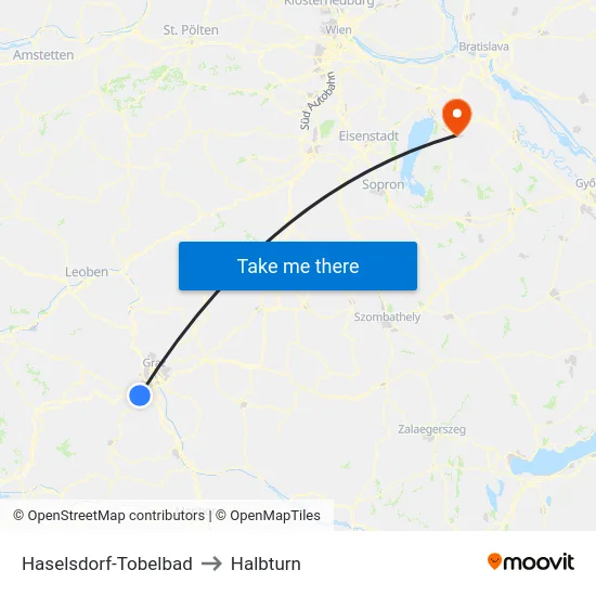 Haselsdorf-Tobelbad to Halbturn map
