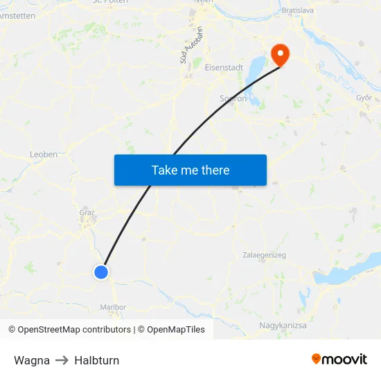 Wagna to Halbturn map