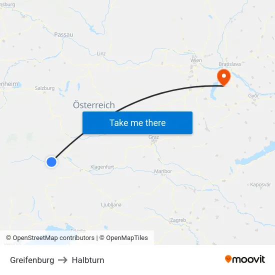 Greifenburg to Halbturn map