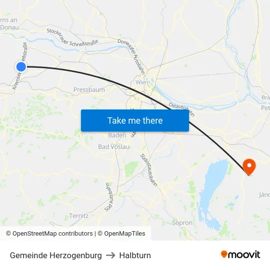 Gemeinde Herzogenburg to Halbturn map