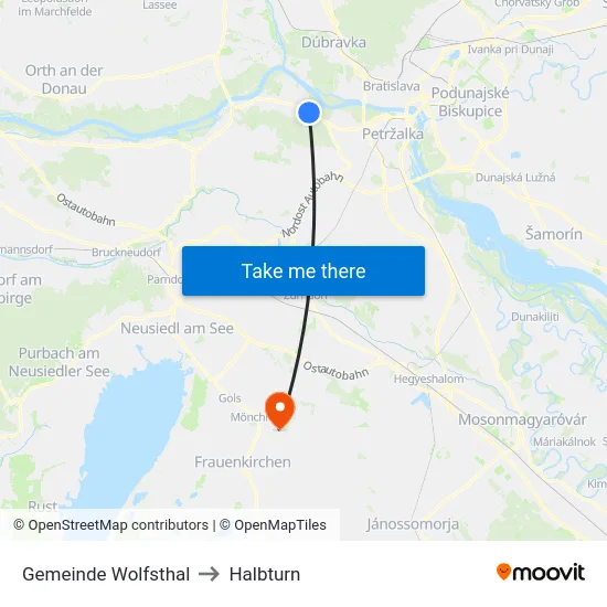 Gemeinde Wolfsthal to Halbturn map