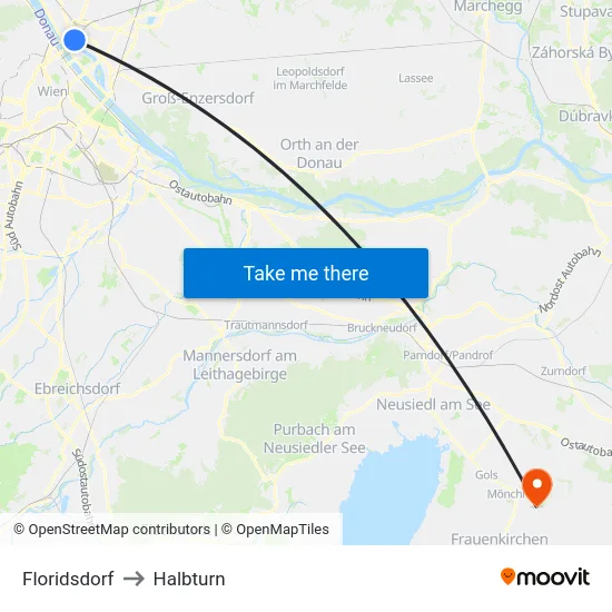 Floridsdorf to Halbturn map