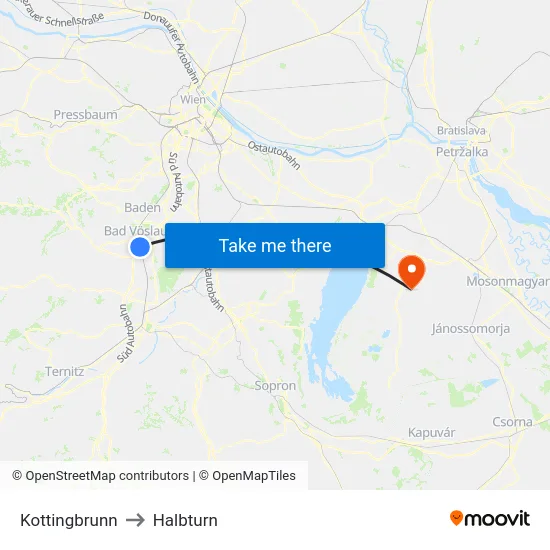 Kottingbrunn to Halbturn map