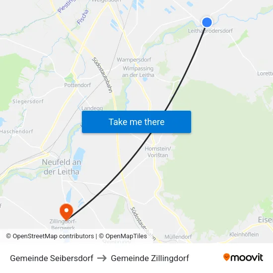 Gemeinde Seibersdorf to Gemeinde Zillingdorf map
