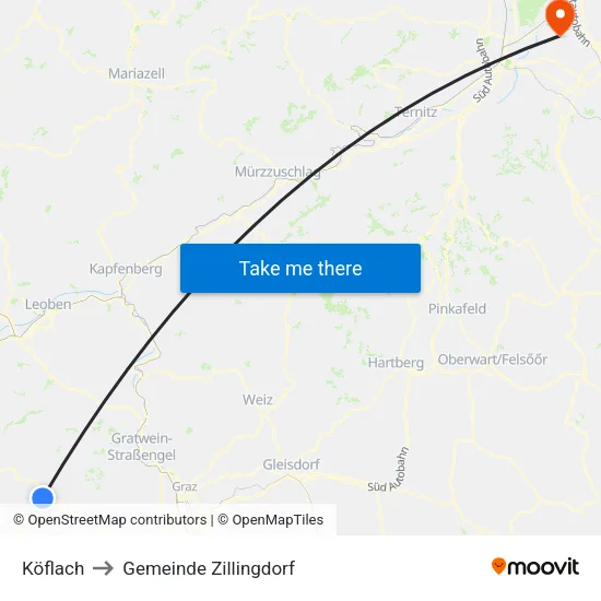 Köflach to Gemeinde Zillingdorf map