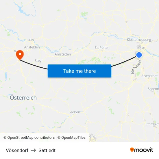 Vösendorf to Sattledt map