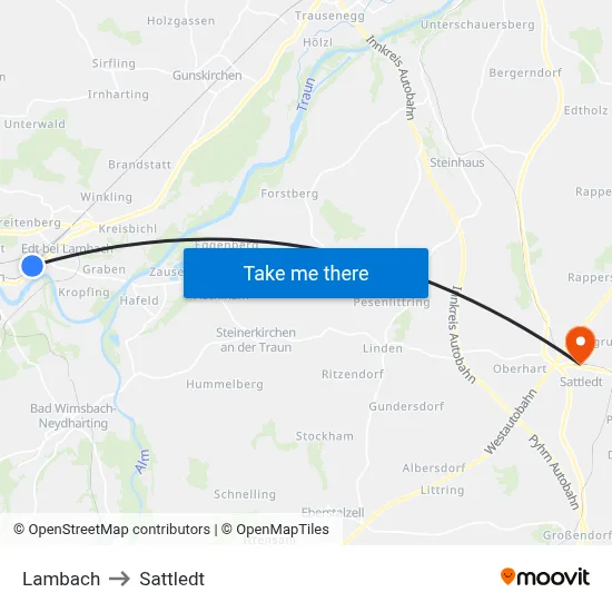 Lambach to Sattledt map