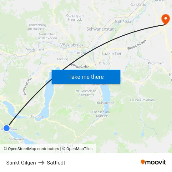 Sankt Gilgen to Sattledt map