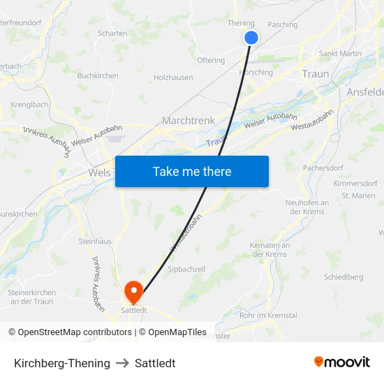 Kirchberg-Thening to Sattledt map