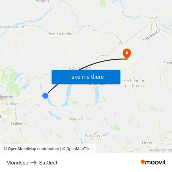 Mondsee to Sattledt map