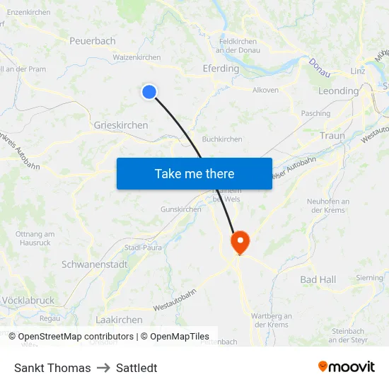 Sankt Thomas to Sattledt map