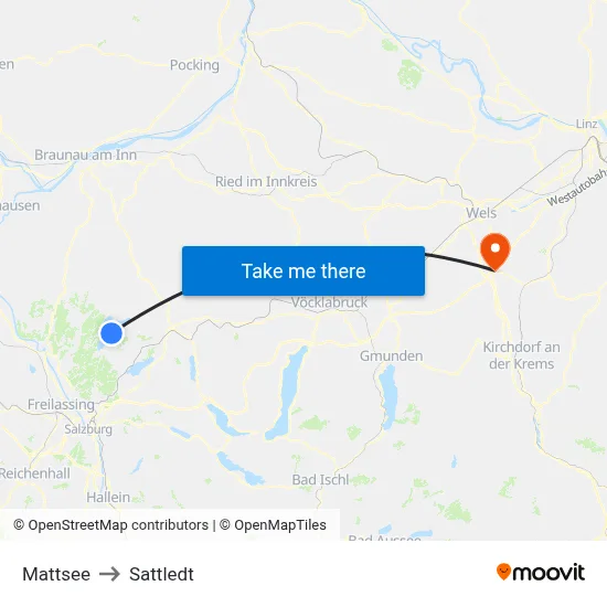 Mattsee to Sattledt map