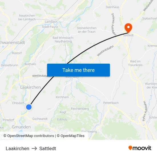Laakirchen to Sattledt map