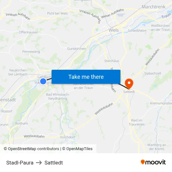 Stadl-Paura to Sattledt map