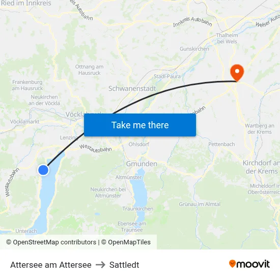 Attersee am Attersee to Sattledt map