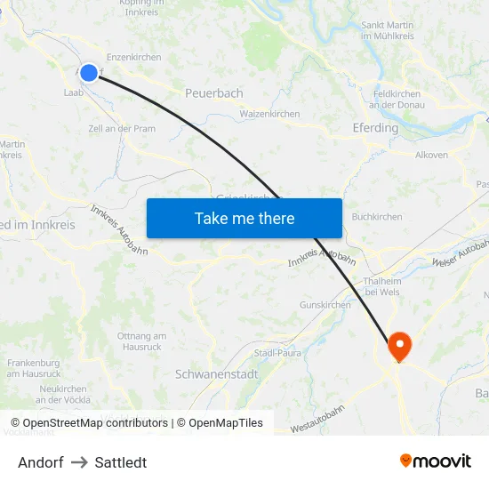 Andorf to Sattledt map
