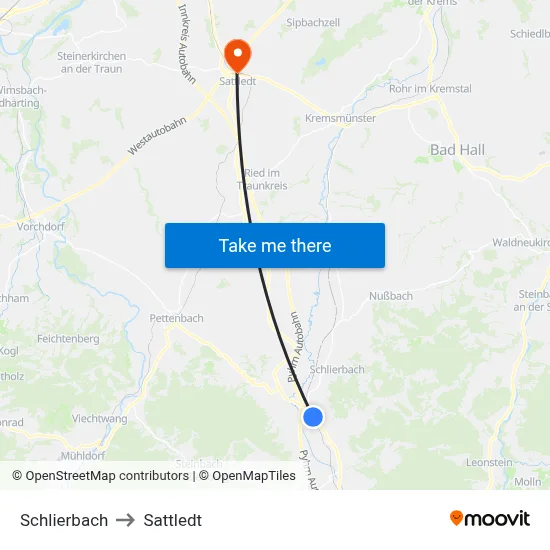 Schlierbach to Sattledt map