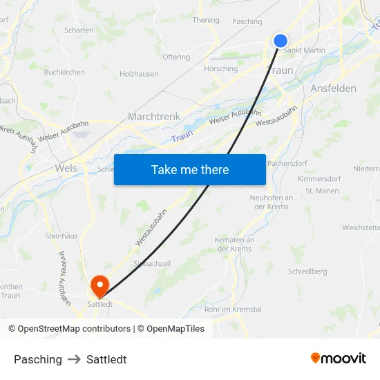 Pasching to Sattledt map