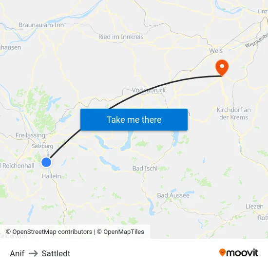 Anif to Sattledt map