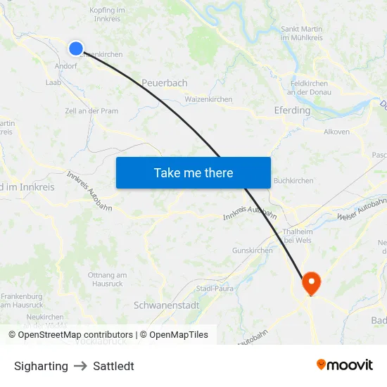 Sigharting to Sattledt map
