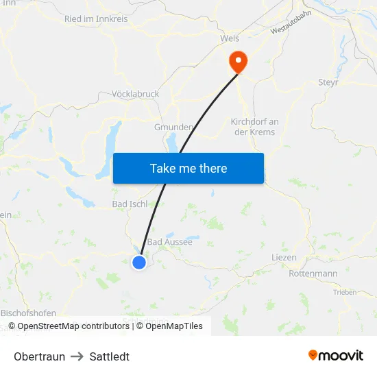 Obertraun to Sattledt map