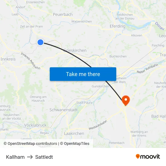 Kallham to Sattledt map