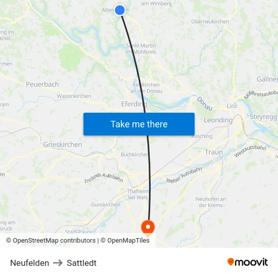 Neufelden to Sattledt map
