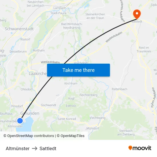 Altmünster to Sattledt map