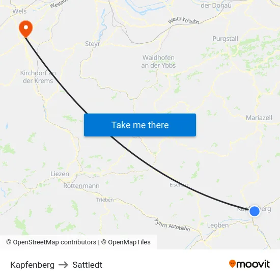 Kapfenberg to Sattledt map