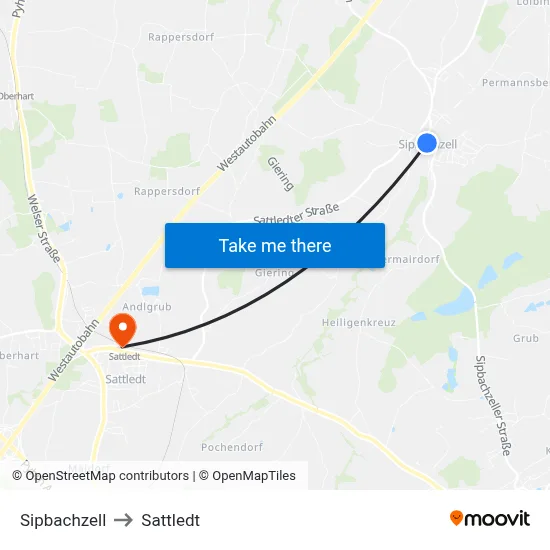 Sipbachzell to Sattledt map