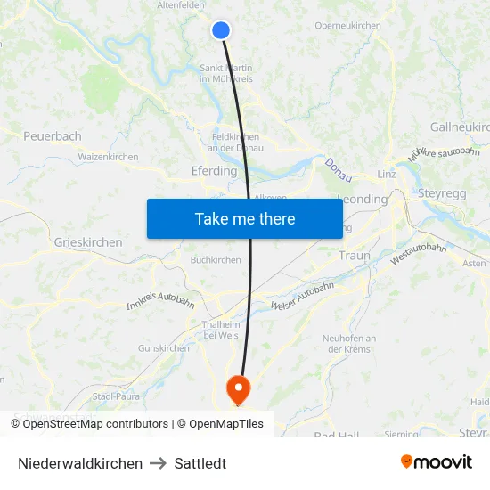 Niederwaldkirchen to Sattledt map