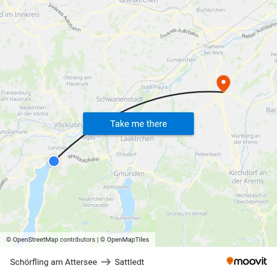 Schörfling am Attersee to Sattledt map