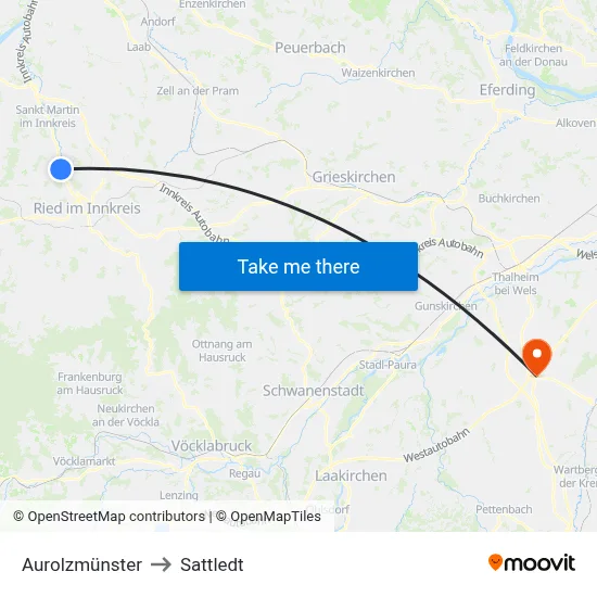 Aurolzmünster to Sattledt map
