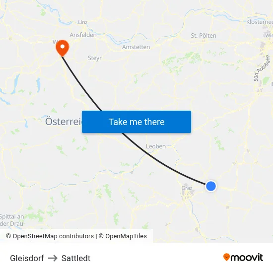 Gleisdorf to Sattledt map