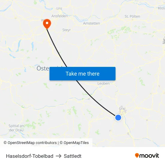 Haselsdorf-Tobelbad to Sattledt map