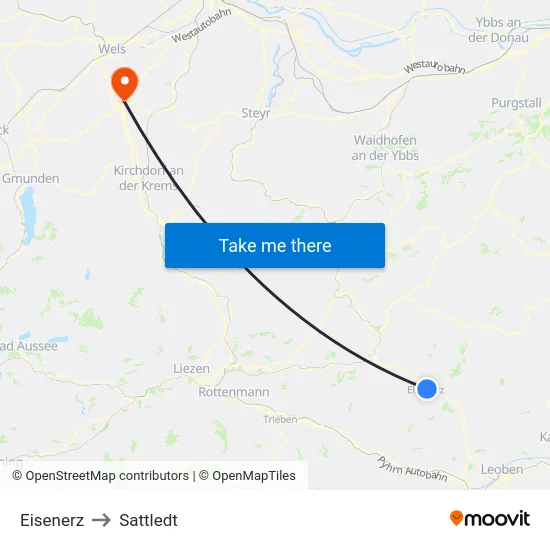 Eisenerz to Sattledt map